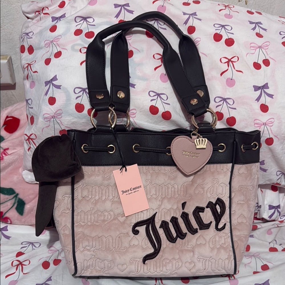 Juicy Couture Brown and Pink Tote Bag with Heart Charm